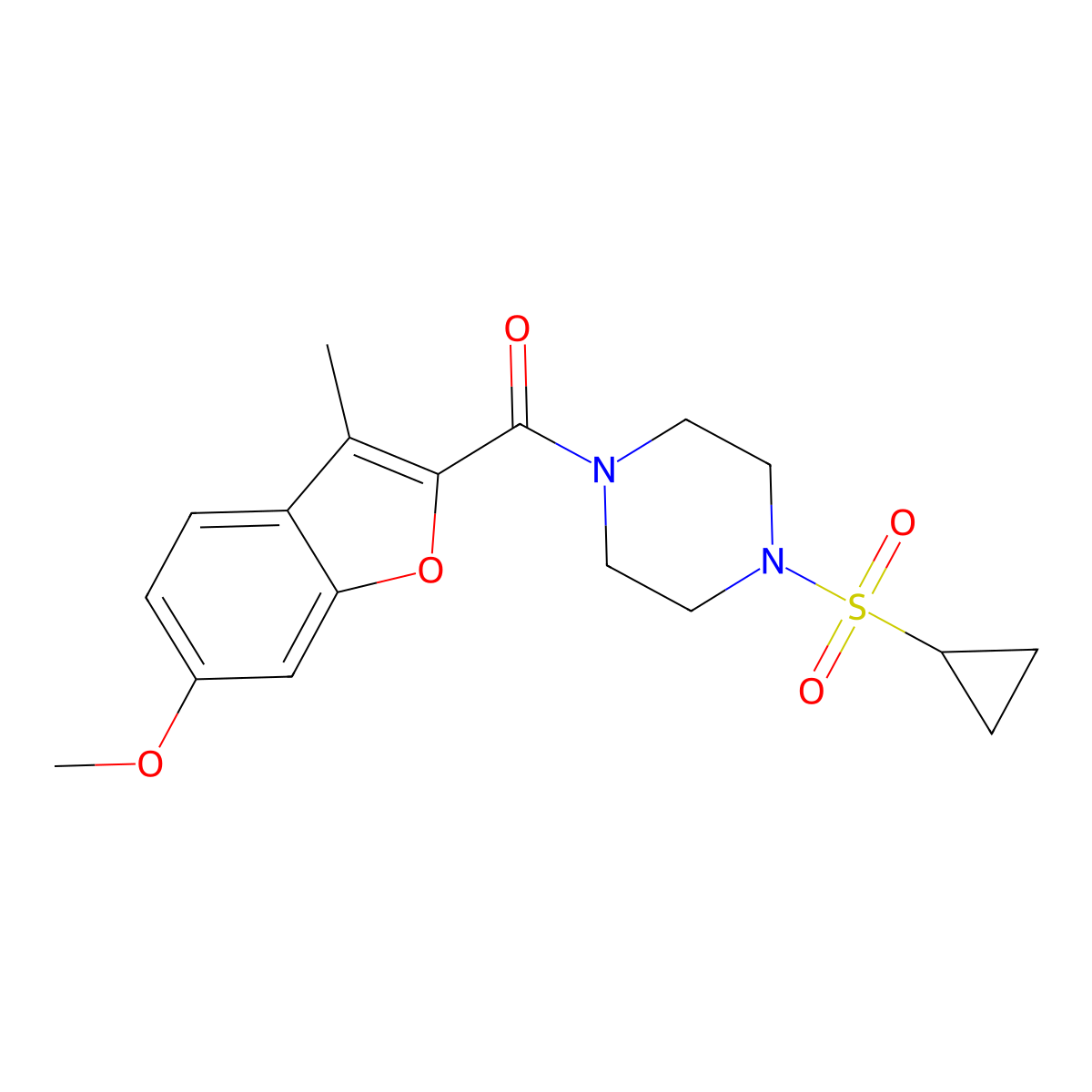 (4-(Cyclopropylsulfonyl)piperazin-1-yl)(6-methoxy-3-methylbenzofuran-2-yl)methanone molecular structure, CAS 1219906-41-8