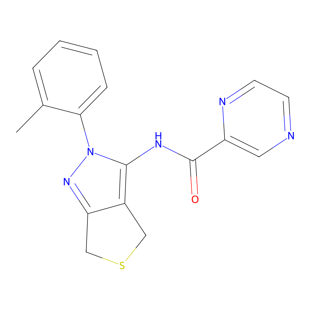 N-[2-(2-methylphenyl)-2H,4H,6H-thieno[3,4-c]pyrazol-3-yl]pyrazine-2-carboxamide molecular structure, CAS 1219906-44-1