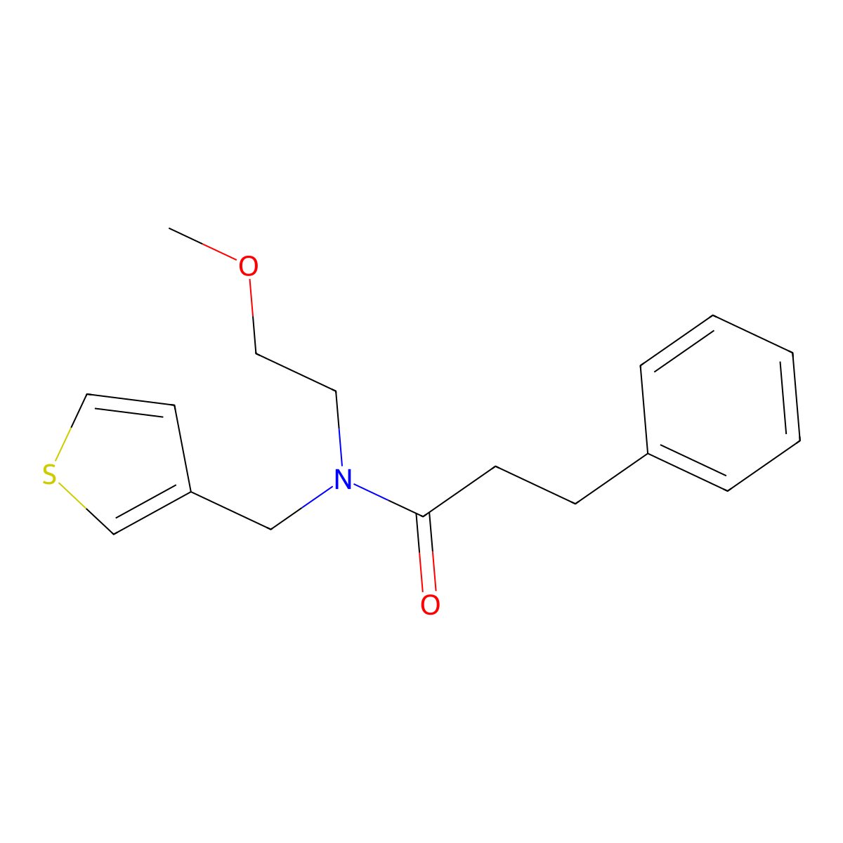 N-(2-methoxyethyl)-3-phenyl-N-(thiophen-3-ylmethyl)propanamide molecular structure, CAS 1219906-48-5