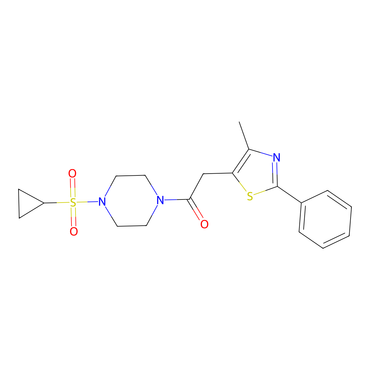 1-(4-(Cyclopropylsulfonyl)piperazin-1-yl)-2-(4-methyl-2-phenylthiazol-5-yl)ethanone molecular structure, CAS 1219906-51-0