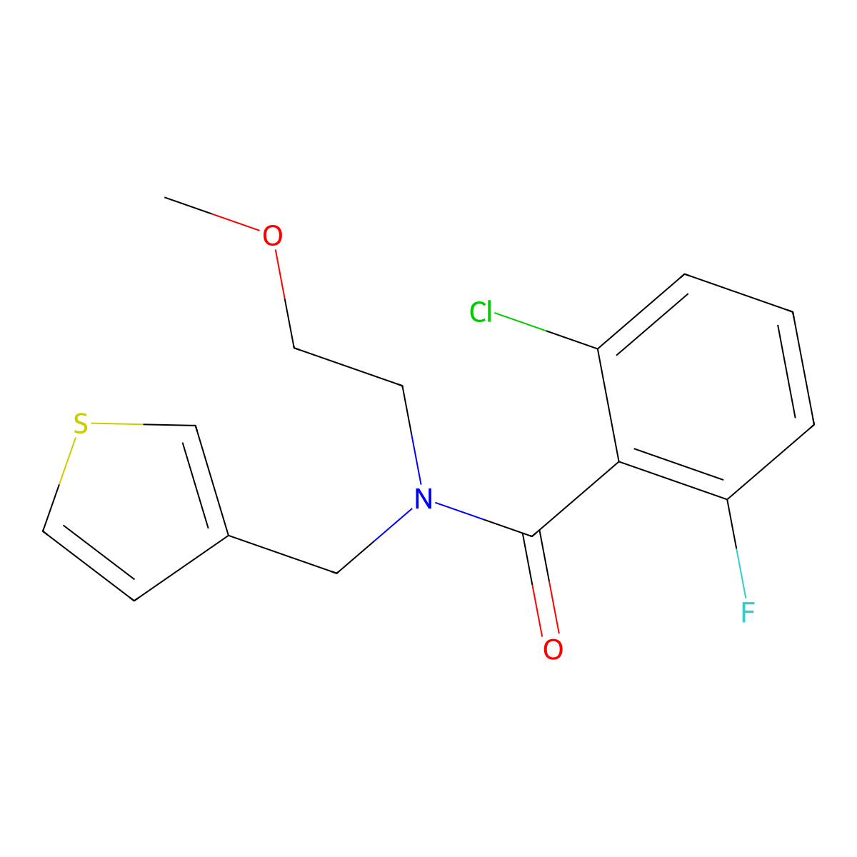 2-chloro-6-fluoro-N-(2-methoxyethyl)-N-(thiophen-3-ylmethyl)benzamide molecular structure, CAS 1219906-57-6