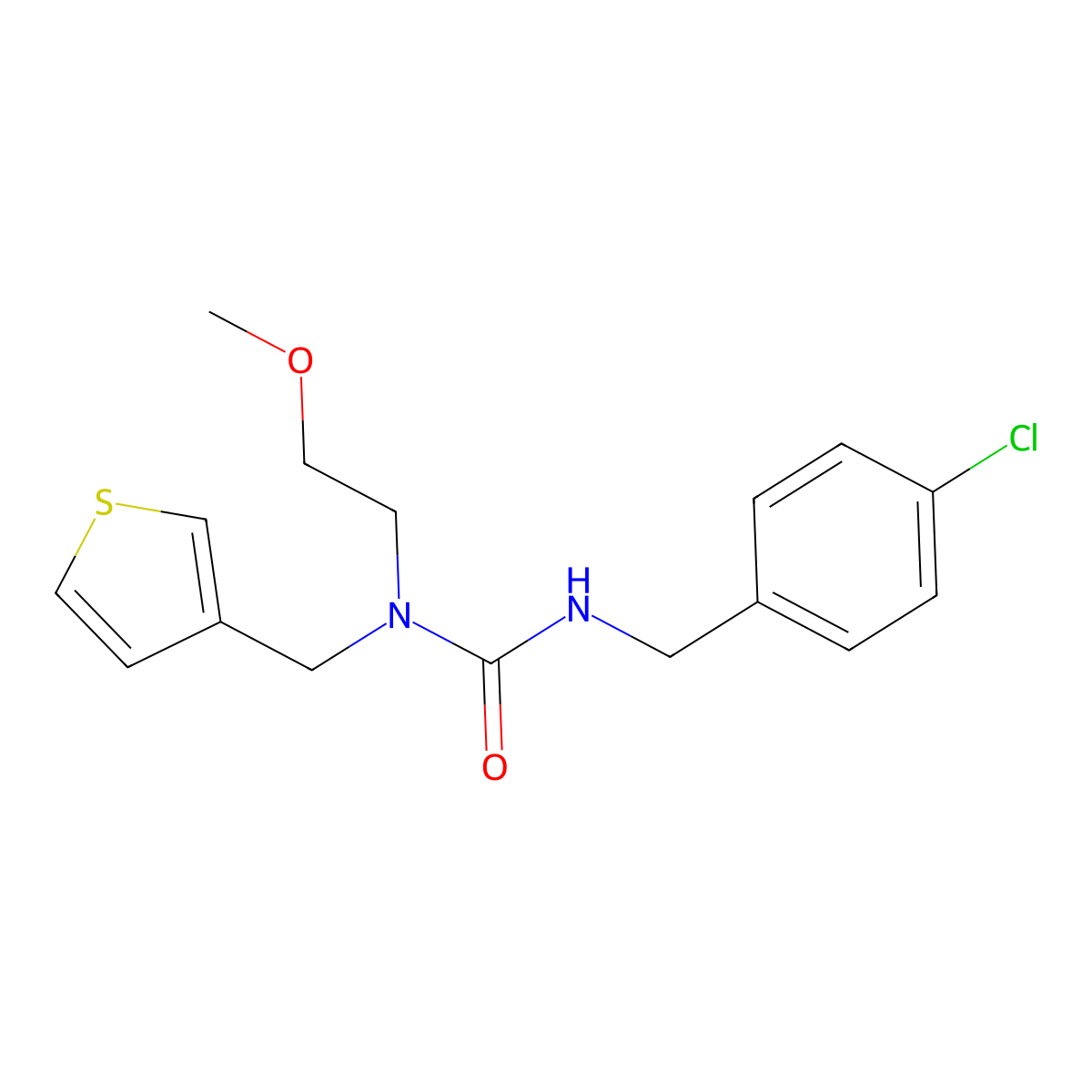 3-(4-Chlorobenzyl)-1-(2-methoxyethyl)-1-(thiophen-3-ylmethyl)urea molecular structure, CAS 1219906-58-7