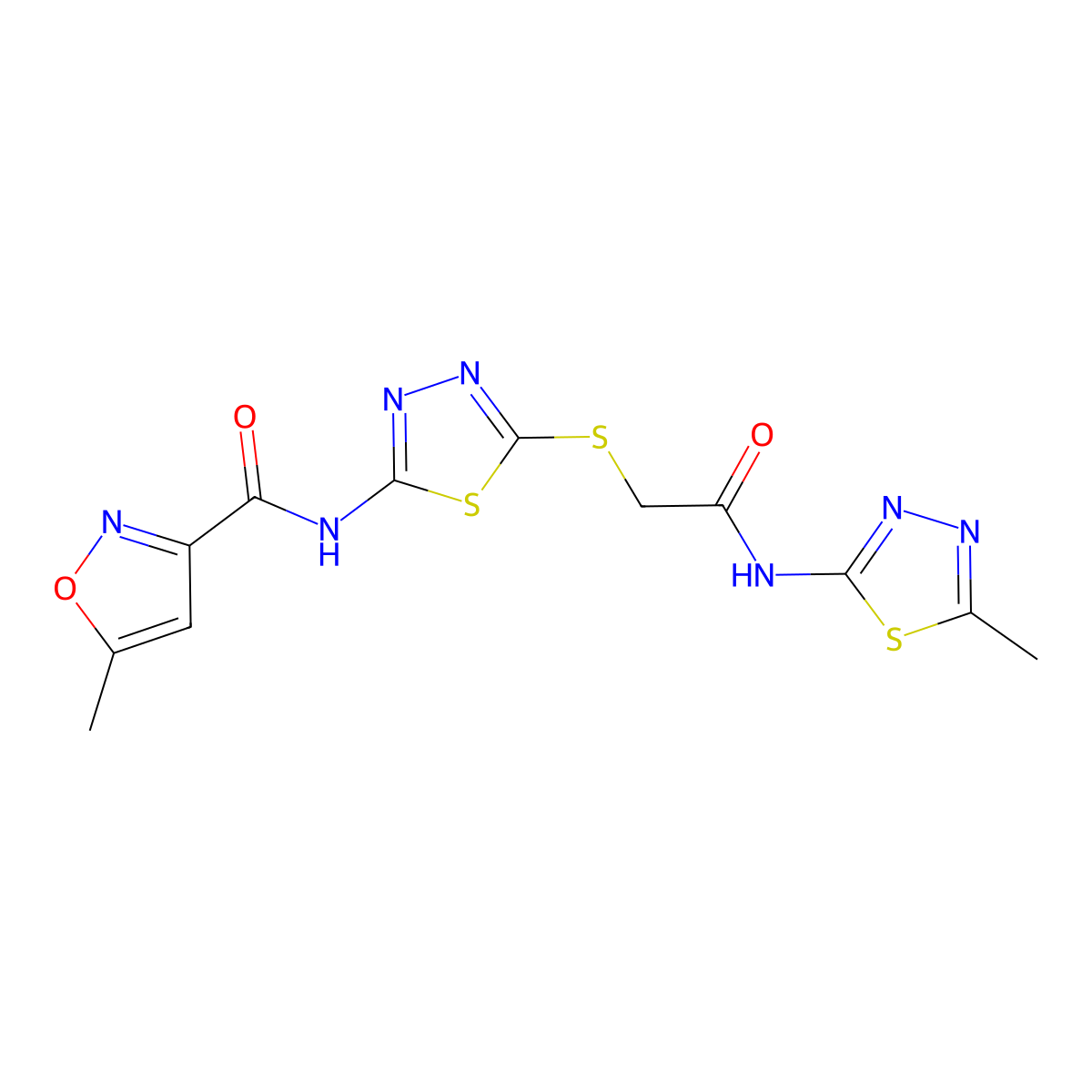 5-methyl-N-(5-((2-((5-methyl-1,3,4-thiadiazol-2-yl)amino)-2-oxoethyl)thio)-1,3,4-thiadiazol-2-yl)isoxazole-3-carboxamide molecular structure, CAS 1219906-60-1