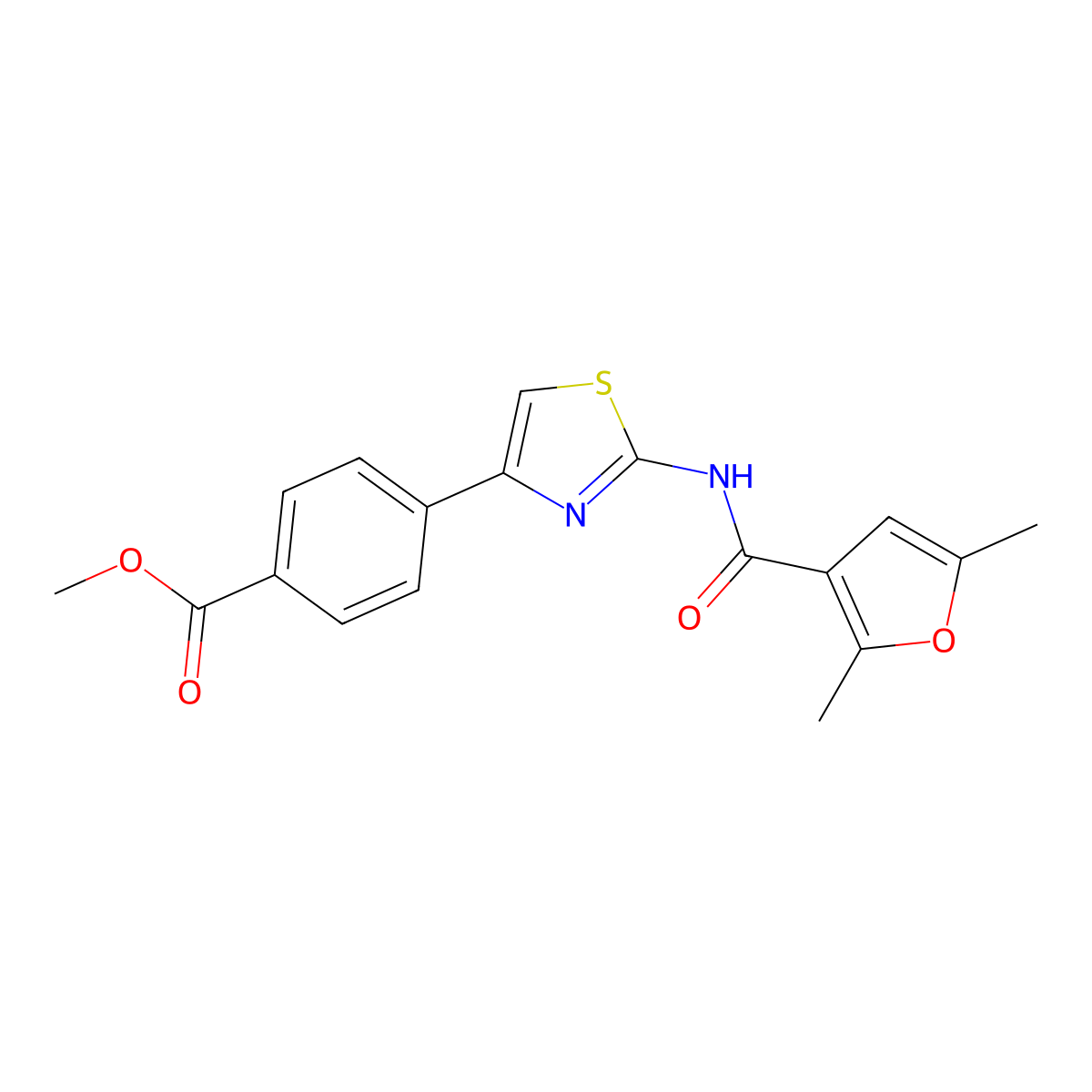 Methyl 4-(2-(2,5-dimethylfuran-3-carboxamido)thiazol-4-yl)benzoate molecular structure, CAS 1219906-67-8
