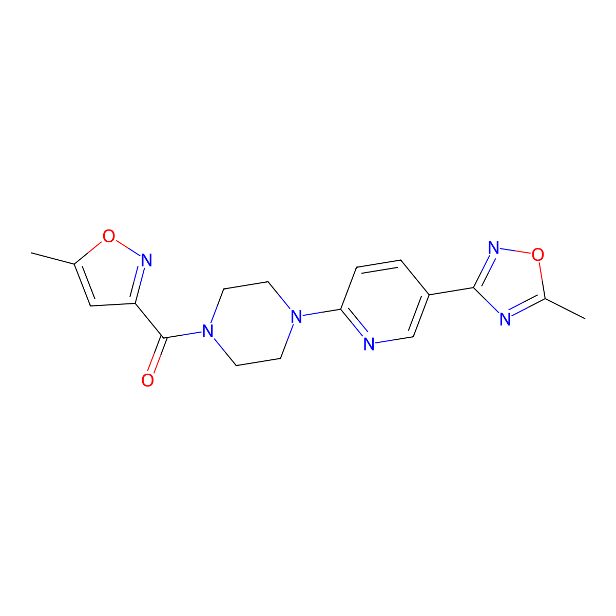 (4-(5-(5-Methyl-1,2,4-oxadiazol-3-yl)pyridin-2-yl)piperazin-1-yl)(5-methylisoxazol-3-yl)methanone molecular structure, CAS 1219906-72-5