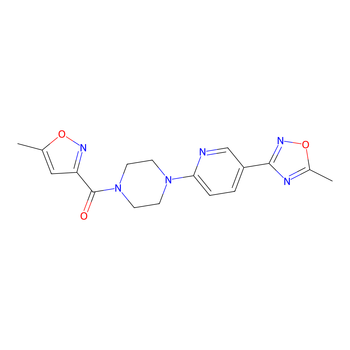 (4-(5-(5-Methyl-1,2,4-oxadiazol-3-yl)pyridin-2-yl)piperazin-1-yl)(5-methylisoxazol-3-yl)methanone molecular structure, CAS 1219906-72-5