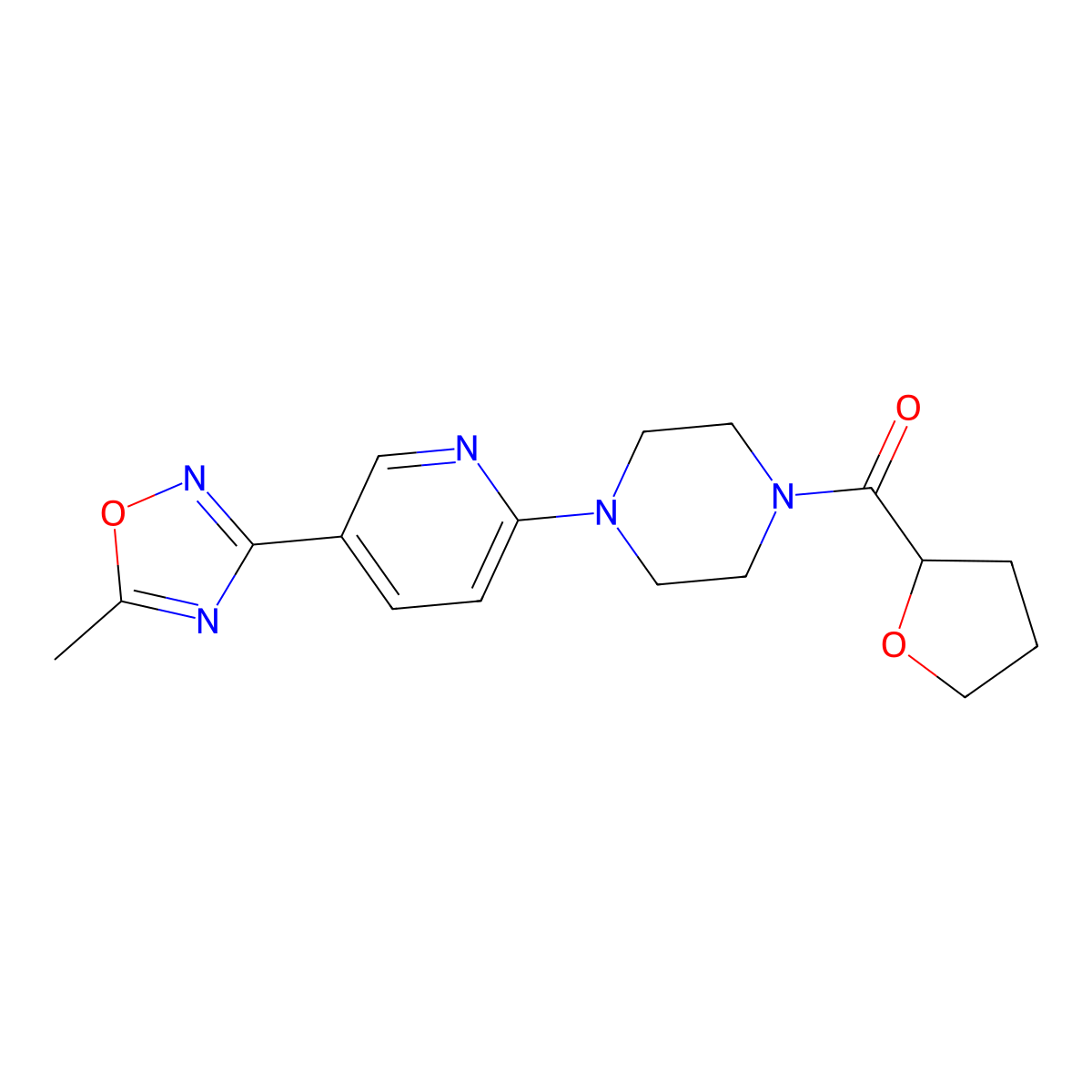 (4-(5-(5-Methyl-1,2,4-oxadiazol-3-yl)pyridin-2-yl)piperazin-1-yl)(tetrahydrofuran-2-yl)methanone molecular structure, CAS 1219906-73-6
