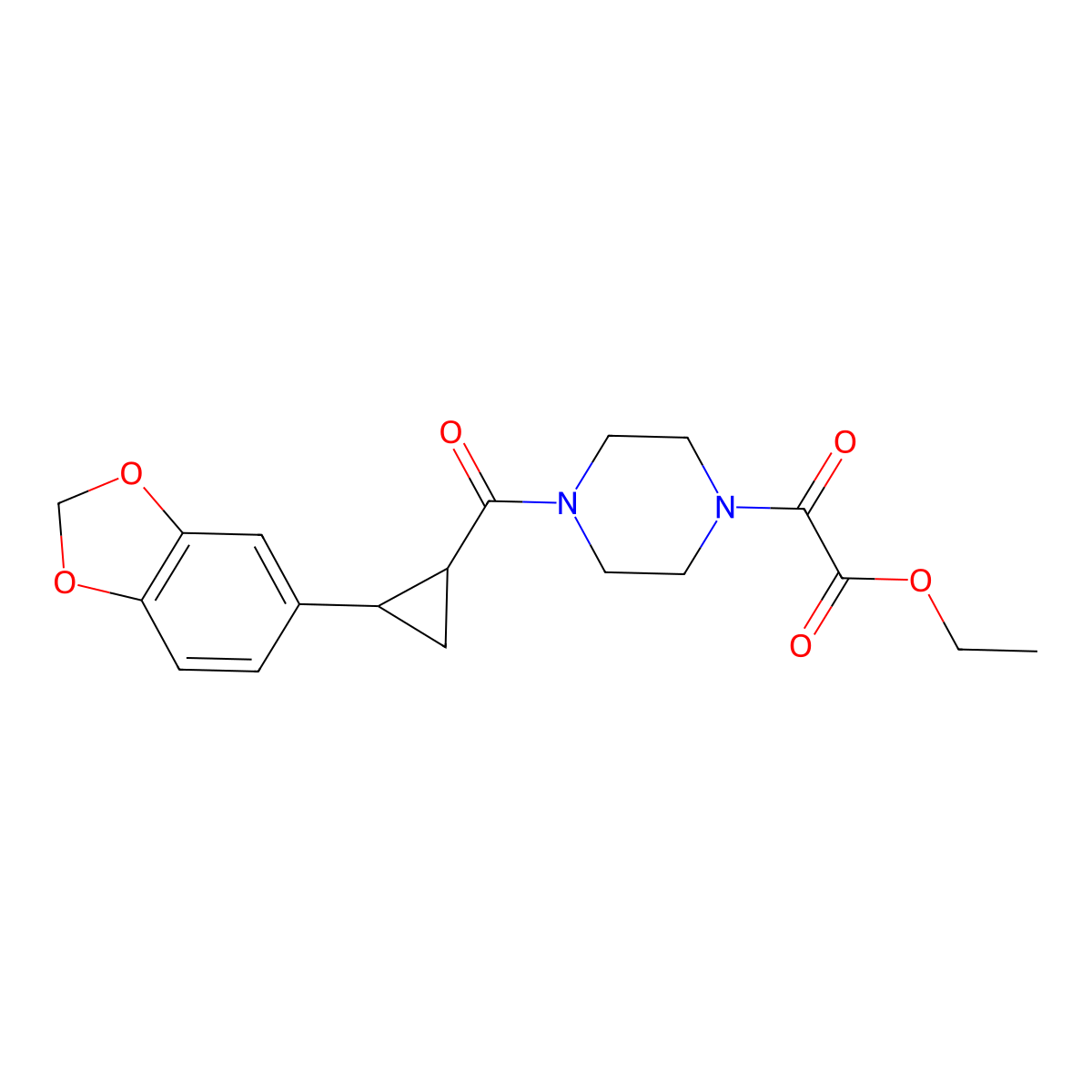 Ethyl 2-(4-(2-(benzo[d][1,3]dioxol-5-yl)cyclopropanecarbonyl)piperazin-1-yl)-2-oxoacetate molecular structure, CAS 1219906-81-6