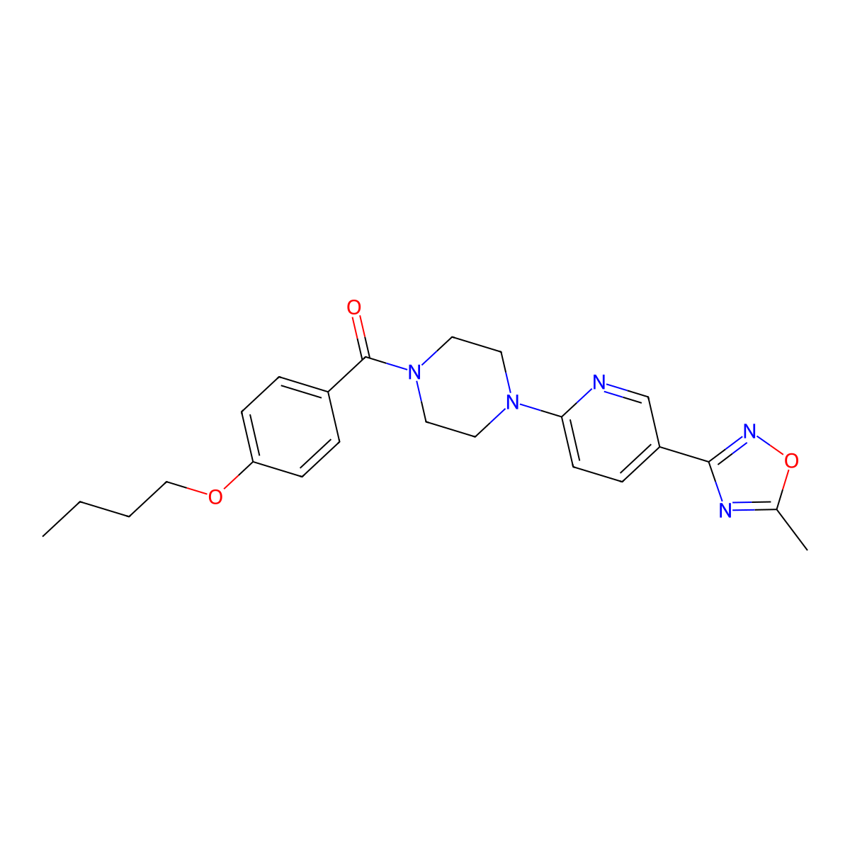(4-Butoxyphenyl)(4-(5-(5-methyl-1,2,4-oxadiazol-3-yl)pyridin-2-yl)piperazin-1-yl)methanone molecular structure, CAS 1219906-83-8