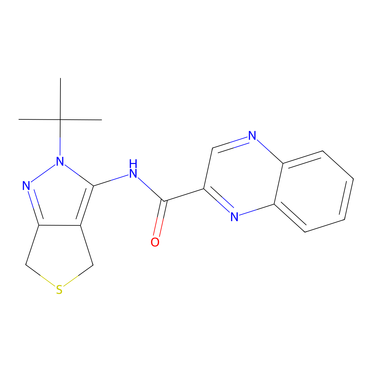 N-(2-(tert-butyl)-4,6-dihydro-2H-thieno[3,4-c]pyrazol-3-yl)quinoxaline-2-carboxamide molecular structure, CAS 1219906-85-0