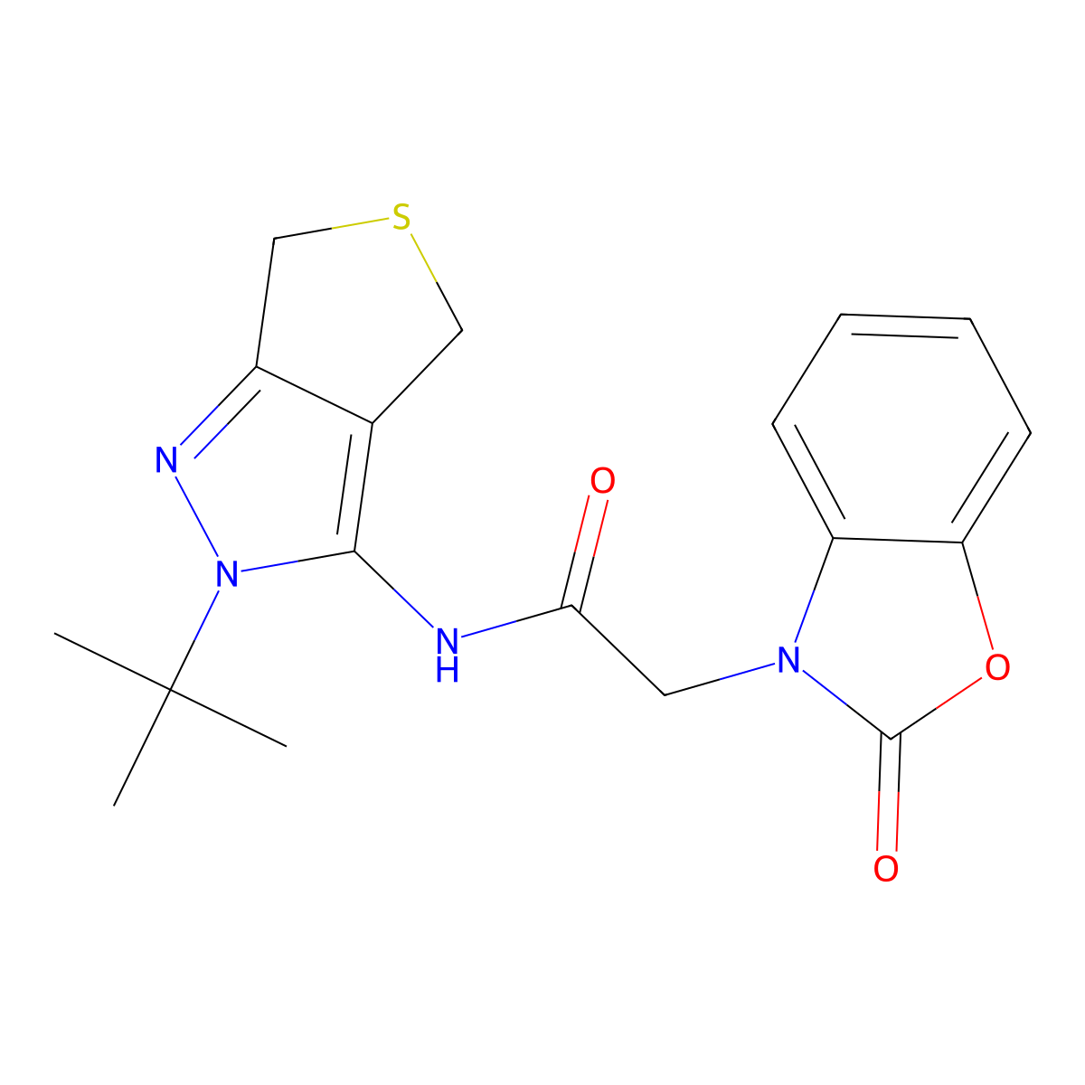 N-(2-(tert-butyl)-4,6-dihydro-2H-thieno[3,4-c]pyrazol-3-yl)-2-(2-oxobenzo[d]oxazol-3(2H)-yl)acetamide molecular structure, CAS 1219906-87-2