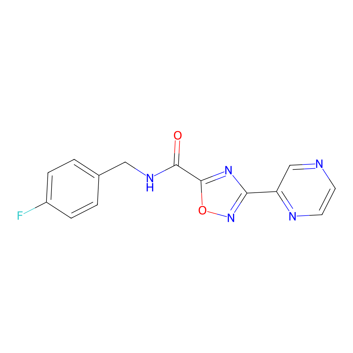 N-(4-fluorobenzyl)-3-(pyrazin-2-yl)-1,2,4-oxadiazole-5-carboxamide molecular structure, CAS 1219906-93-0