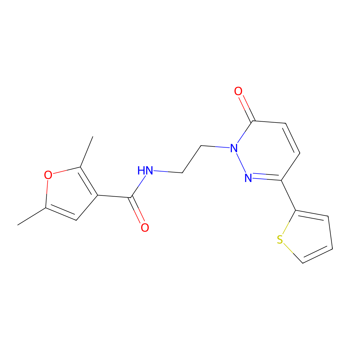 2,5-dimethyl-N-(2-(6-oxo-3-(thiophen-2-yl)pyridazin-1(6H)-yl)ethyl)furan-3-carboxamide molecular structure, CAS 1219906-98-5