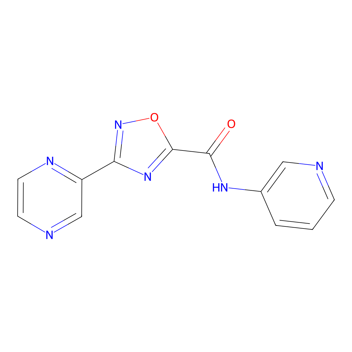 3-(pyrazin-2-yl)-N-(pyridin-3-yl)-1,2,4-oxadiazole-5-carboxamide molecular structure, CAS 1219907-02-4