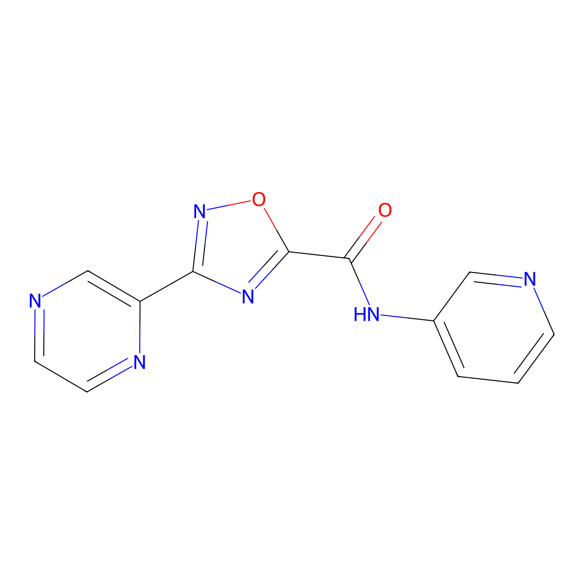 3-(pyrazin-2-yl)-N-(pyridin-3-yl)-1,2,4-oxadiazole-5-carboxamide molecular structure, CAS 1219907-02-4
