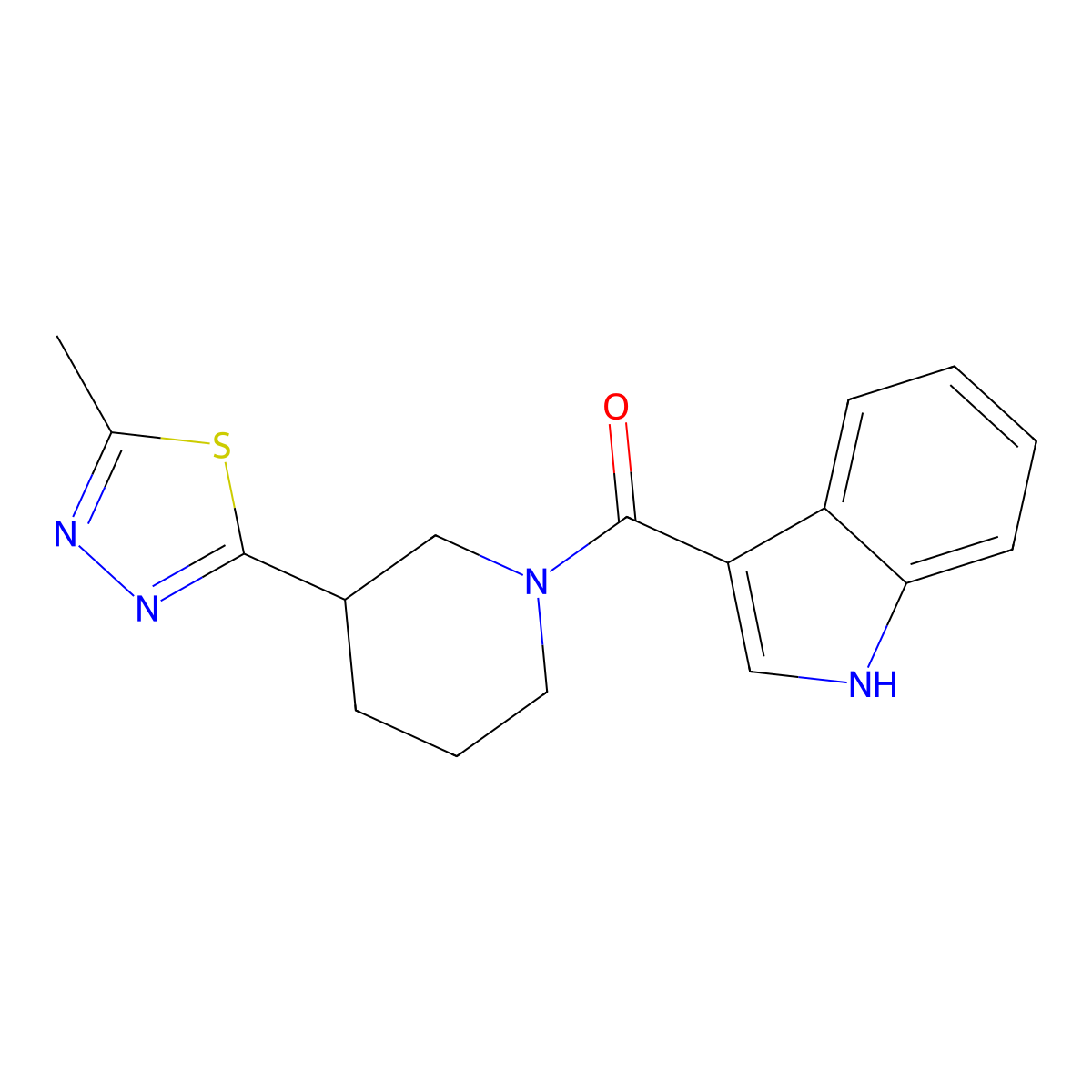 (1H-indol-3-yl)(3-(5-methyl-1,3,4-thiadiazol-2-yl)piperidin-1-yl)methanone molecular structure, CAS 1219907-05-7