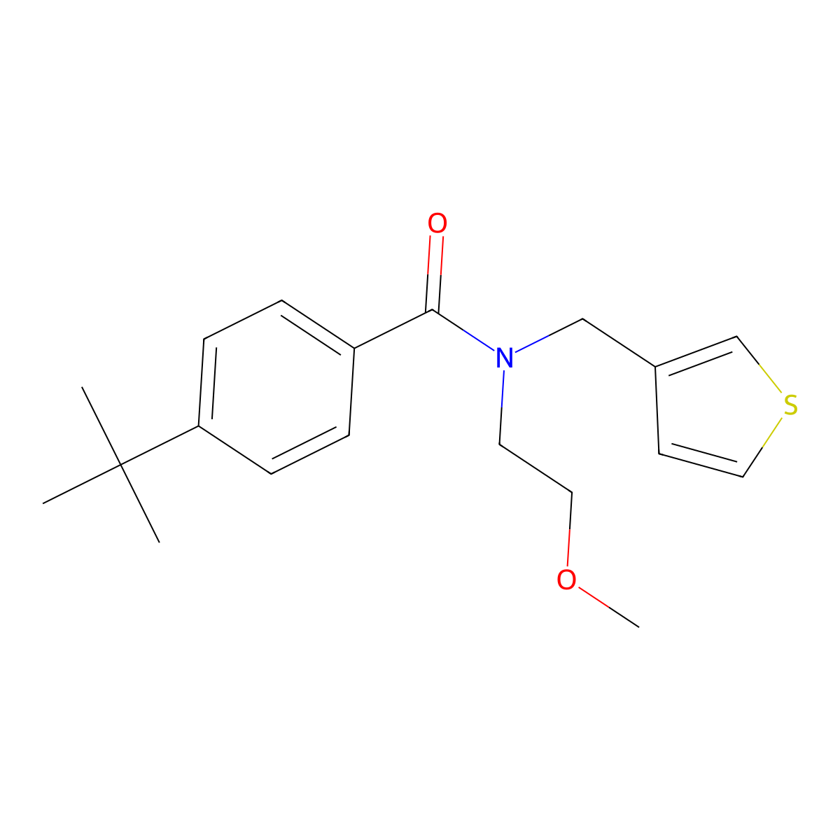 4-(tert-butyl)-N-(2-methoxyethyl)-N-(thiophen-3-ylmethyl)benzamide molecular structure, CAS 1219907-07-9