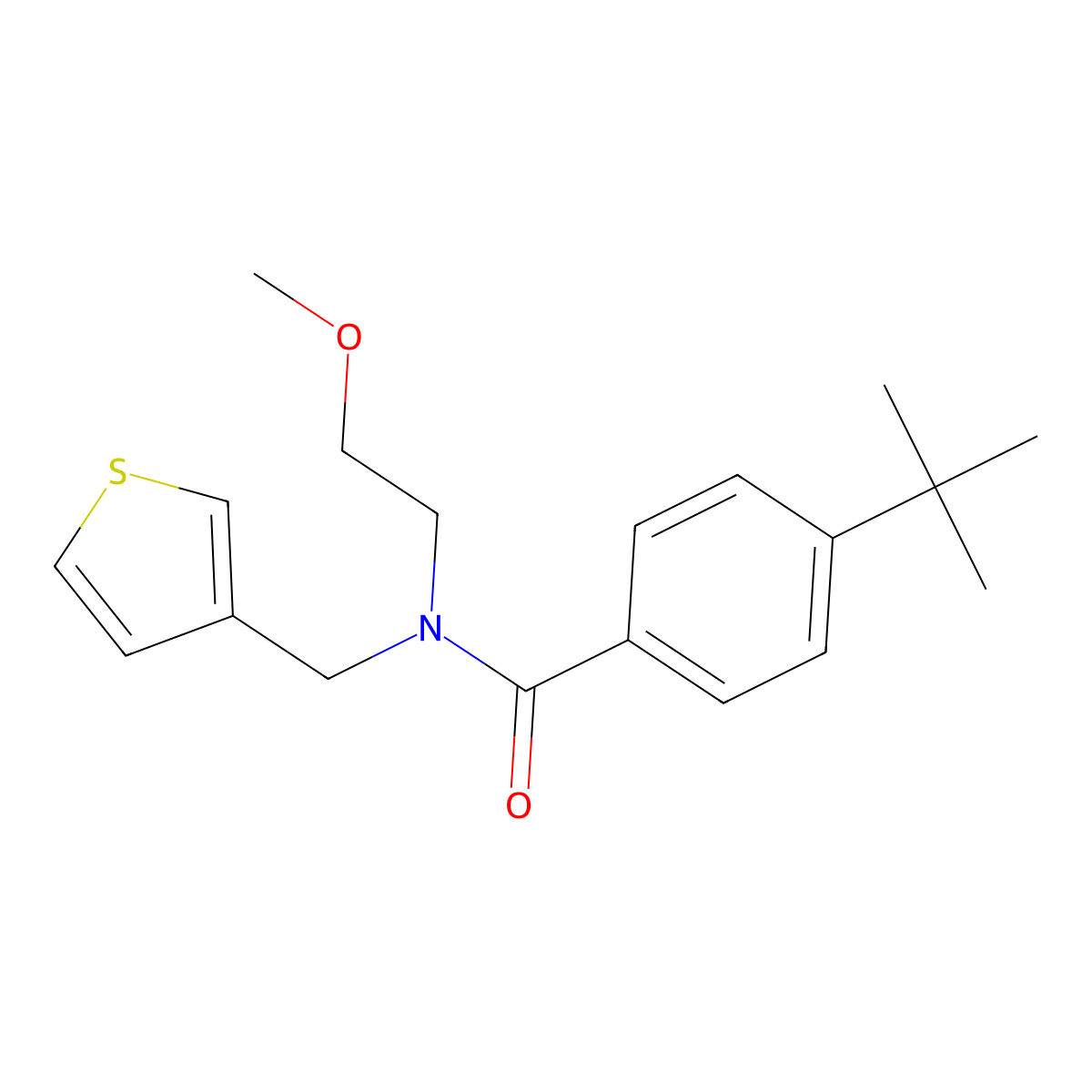 4-(tert-butyl)-N-(2-methoxyethyl)-N-(thiophen-3-ylmethyl)benzamide molecular structure, CAS 1219907-07-9
