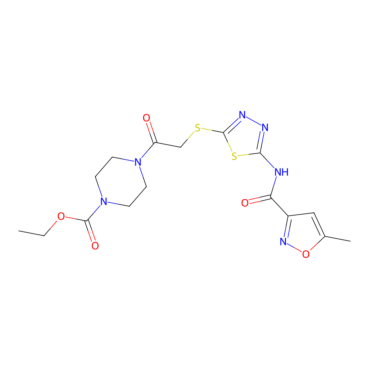 Ethyl 4-(2-((5-(5-methylisoxazole-3-carboxamido)-1,3,4-thiadiazol-2-yl)thio)acetyl)piperazine-1-carboxylate molecular structure, CAS 1219907-10-4