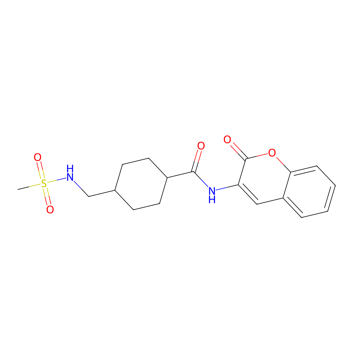 4-(methylsulfonamidomethyl)-N-(2-oxo-2H-chromen-3-yl)cyclohexanecarboxamide molecular structure, CAS 1219907-13-7