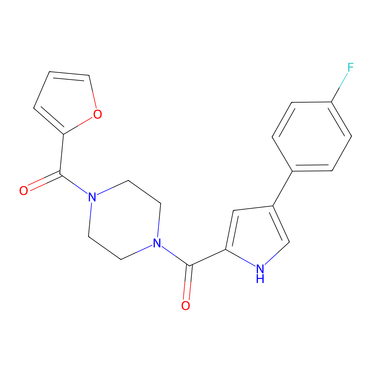 (4-(4-fluorophenyl)-1H-pyrrol-2-yl)(4-(furan-2-carbonyl)piperazin-1-yl)methanone molecular structure, CAS 1219907-17-1