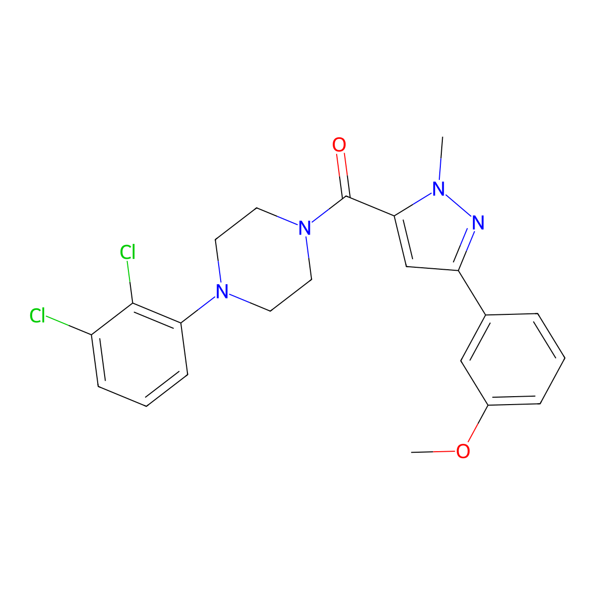 (4-(2,3-dichlorophenyl)piperazin-1-yl)(3-(3-methoxyphenyl)-1-methyl-1H-pyrazol-5-yl)methanone molecular structure, CAS 1219911-45-1