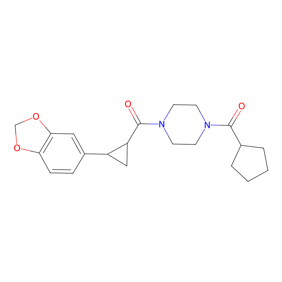 (4-(2-(Benzo[d][1,3]dioxol-5-yl)cyclopropanecarbonyl)piperazin-1-yl)(cyclopentyl)methanone molecular structure, CAS 1219911-60-0