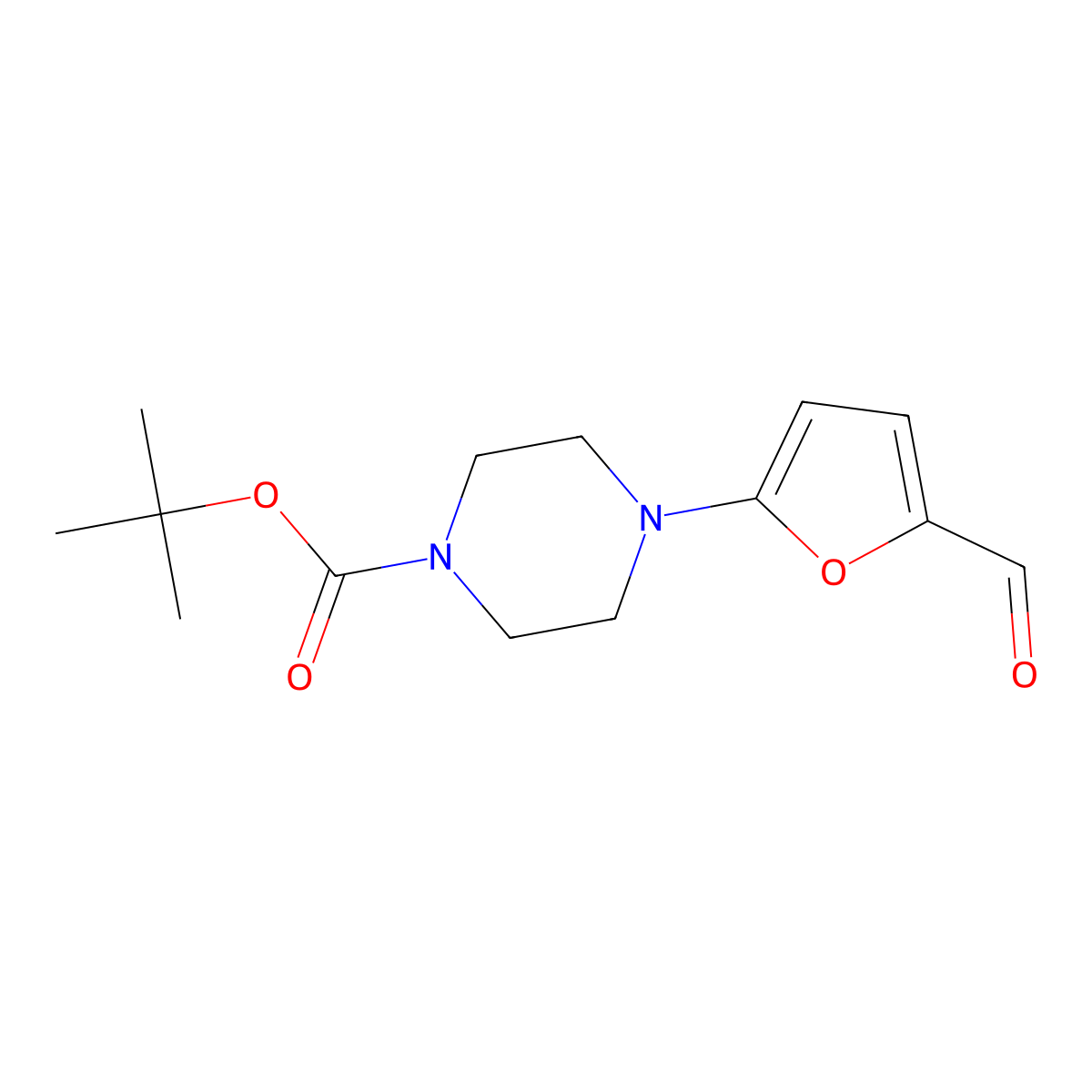 Tert-butyl 4-(5-formylfuran-2-yl)piperazine-1-carboxylate molecular structure, CAS 1219911-62-2