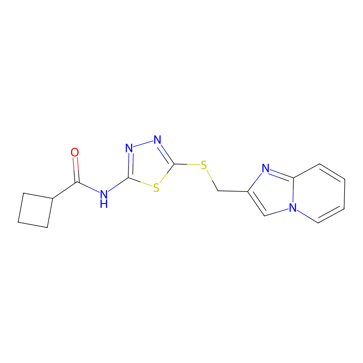 N-(5-((imidazo[1,2-a]pyridin-2-ylmethyl)thio)-1,3,4-thiadiazol-2-yl)cyclobutanecarboxamide molecular structure, CAS 1219911-69-9
