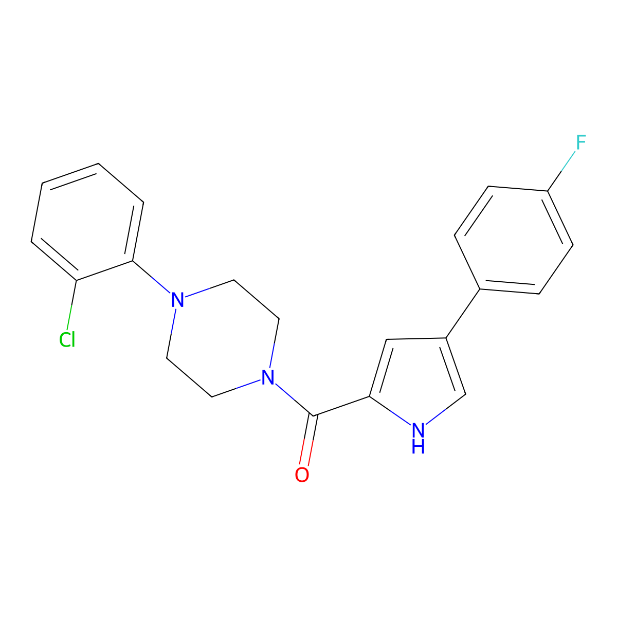(4-(2-chlorophenyl)piperazin-1-yl)(4-(4-fluorophenyl)-1H-pyrrol-2-yl)methanone molecular structure, CAS 1219911-87-1