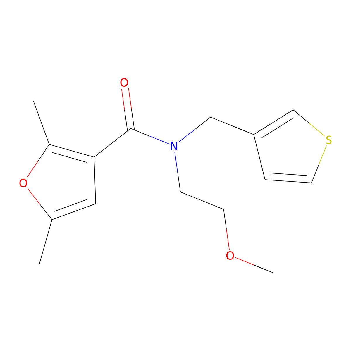 N-(2-methoxyethyl)-2,5-dimethyl-N-(thiophen-3-ylmethyl)furan-3-carboxamide molecular structure, CAS 1219911-95-1