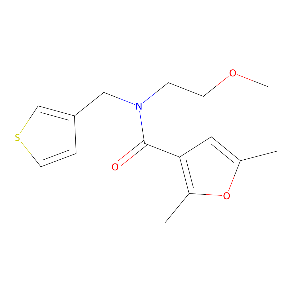 N-(2-methoxyethyl)-2,5-dimethyl-N-(thiophen-3-ylmethyl)furan-3-carboxamide molecular structure, CAS 1219911-95-1