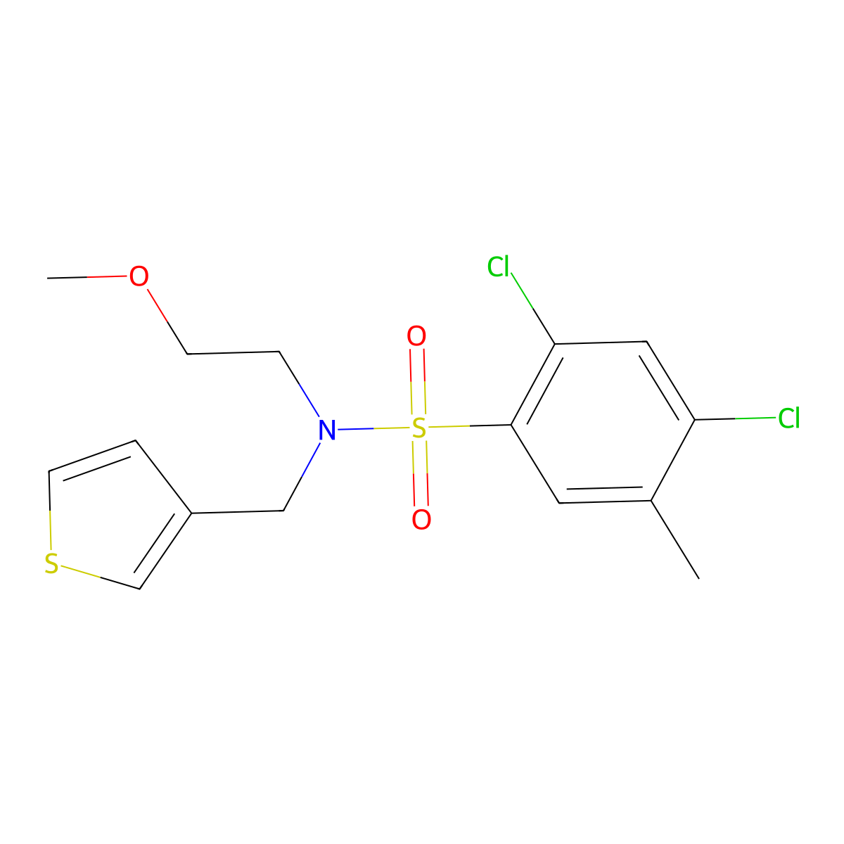 2,4-dichloro-N-(2-methoxyethyl)-5-methyl-N-(thiophen-3-ylmethyl)benzenesulfonamide molecular structure, CAS 1219911-98-4