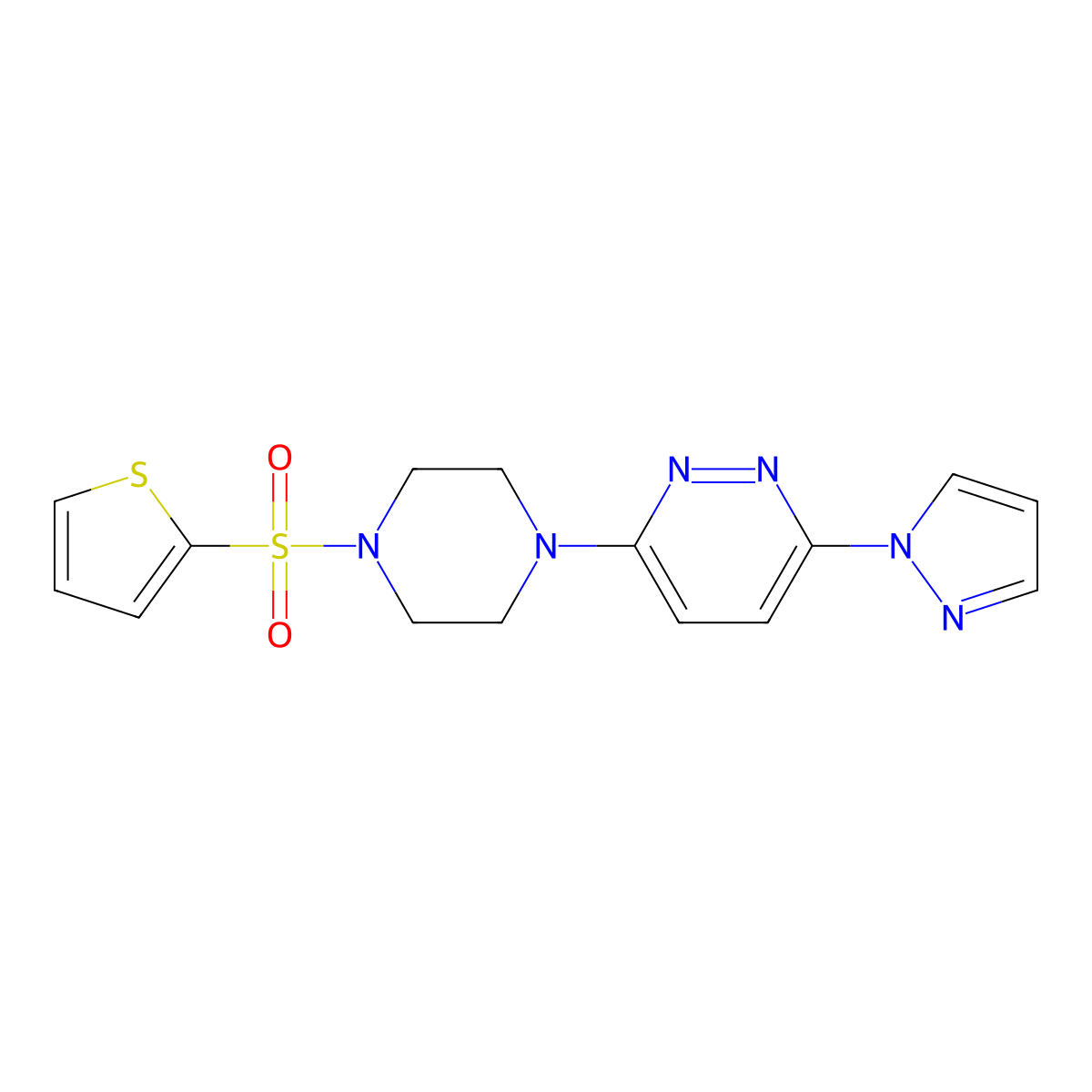 3-(1H-pyrazol-1-yl)-6-(4-(thiophen-2-ylsulfonyl)piperazin-1-yl)pyridazine molecular structure, CAS 1219912-00-1
