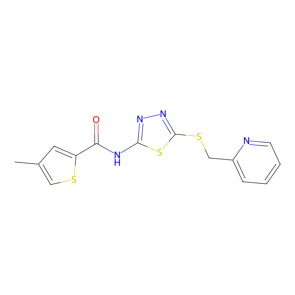 4-methyl-N-(5-((pyridin-2-ylmethyl)thio)-1,3,4-thiadiazol-2-yl)thiophene-2-carboxamide molecular structure, CAS 1219912-05-6