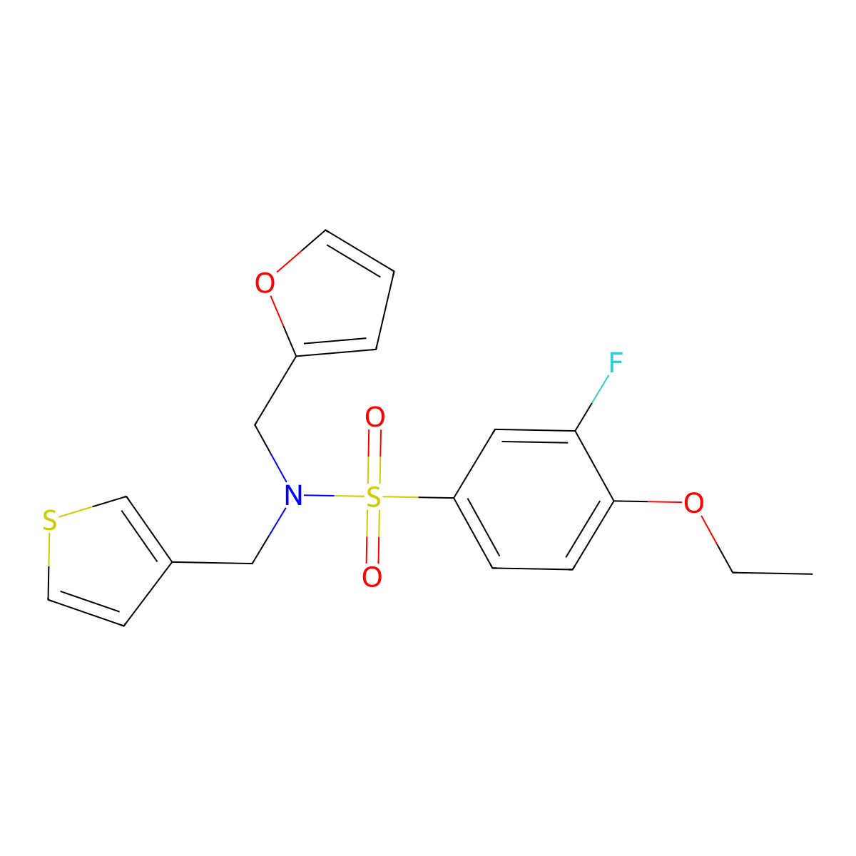 4-ethoxy-3-fluoro-N-(furan-2-ylmethyl)-N-(thiophen-3-ylmethyl)benzenesulfonamide molecular structure, CAS 1219912-11-4