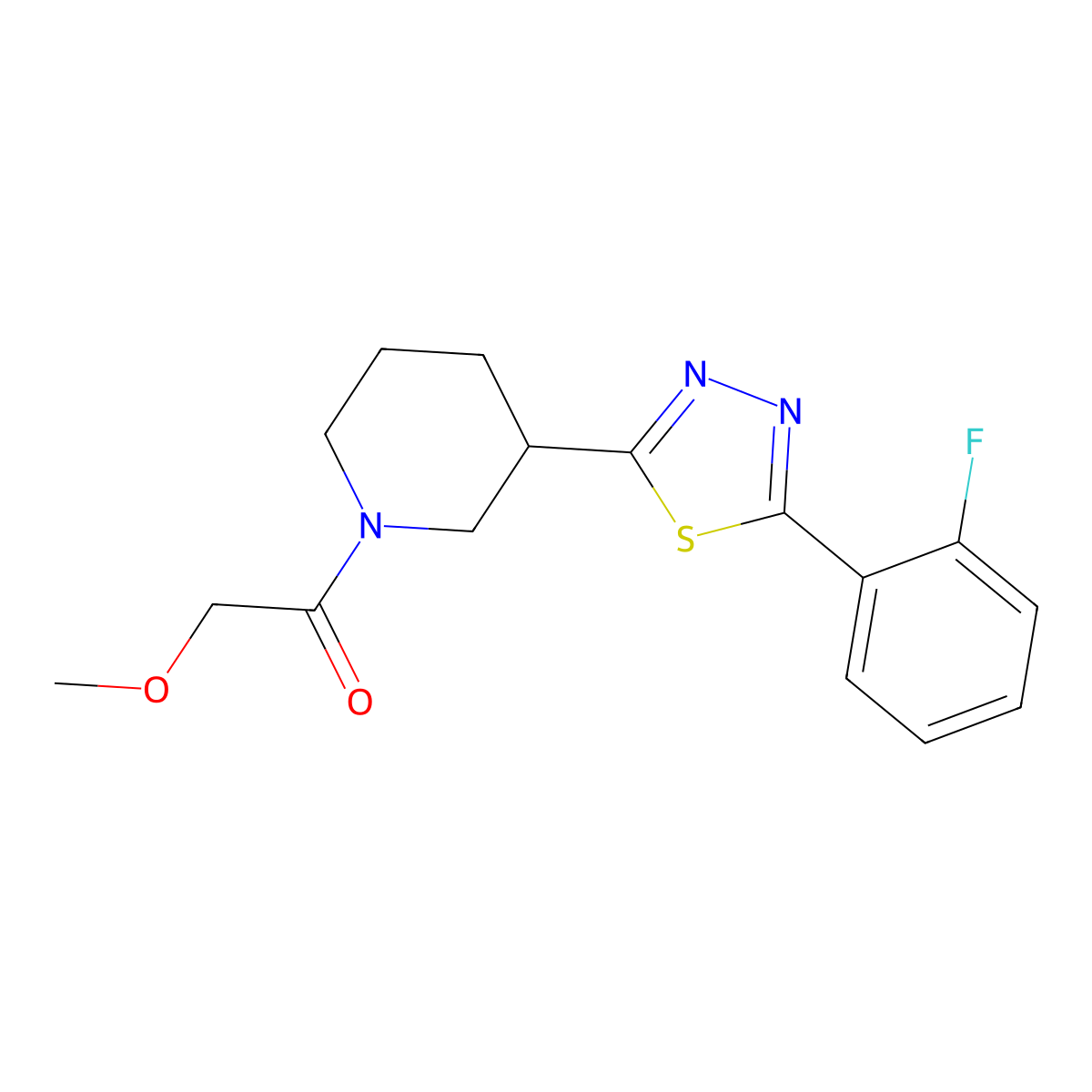 1-(3-(5-(2-Fluorophenyl)-1,3,4-thiadiazol-2-yl)piperidin-1-yl)-2-methoxyethanone molecular structure, CAS 1219912-15-8