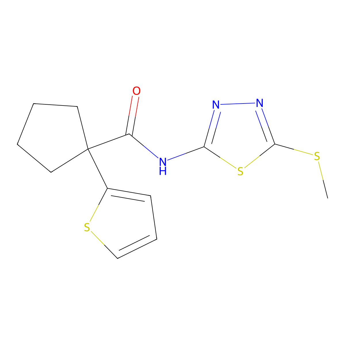 N-(5-(methylthio)-1,3,4-thiadiazol-2-yl)-1-(thiophen-2-yl)cyclopentanecarboxamide molecular structure, CAS 1219912-21-6