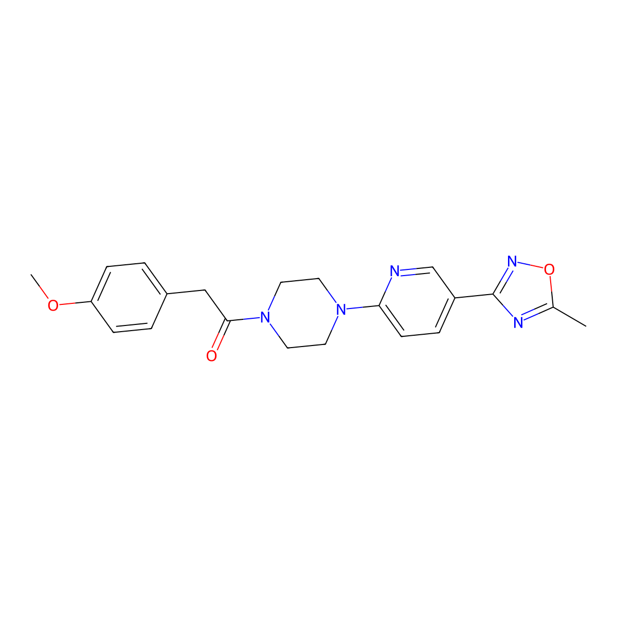 2-(4-Methoxyphenyl)-1-(4-(5-(5-methyl-1,2,4-oxadiazol-3-yl)pyridin-2-yl)piperazin-1-yl)ethanone molecular structure, CAS 1219912-26-1