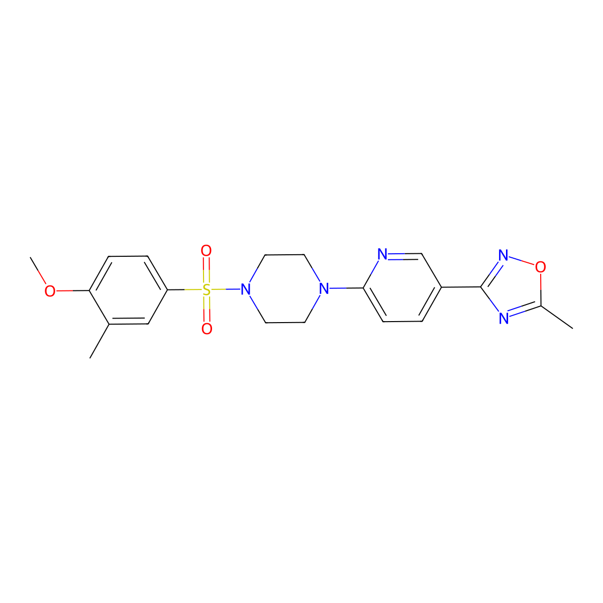 3-(6-(4-((4-Methoxy-3-methylphenyl)sulfonyl)piperazin-1-yl)pyridin-3-yl)-5-methyl-1,2,4-oxadiazole molecular structure, CAS 1219912-28-3