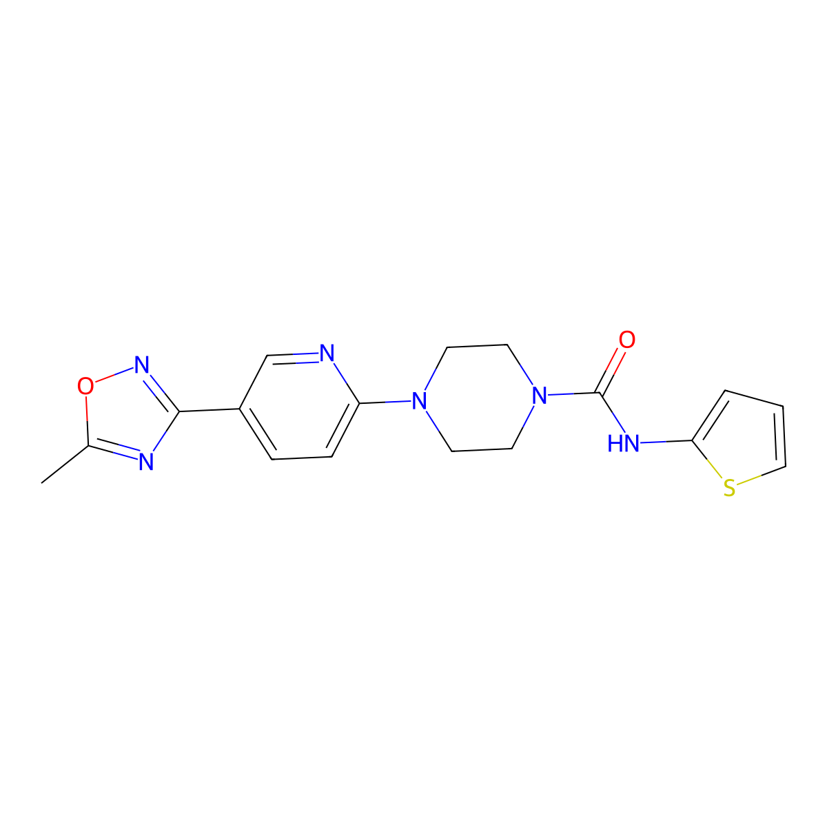 4-(5-(5-methyl-1,2,4-oxadiazol-3-yl)pyridin-2-yl)-N-(thiophen-2-yl)piperazine-1-carboxamide molecular structure, CAS 1219912-31-8