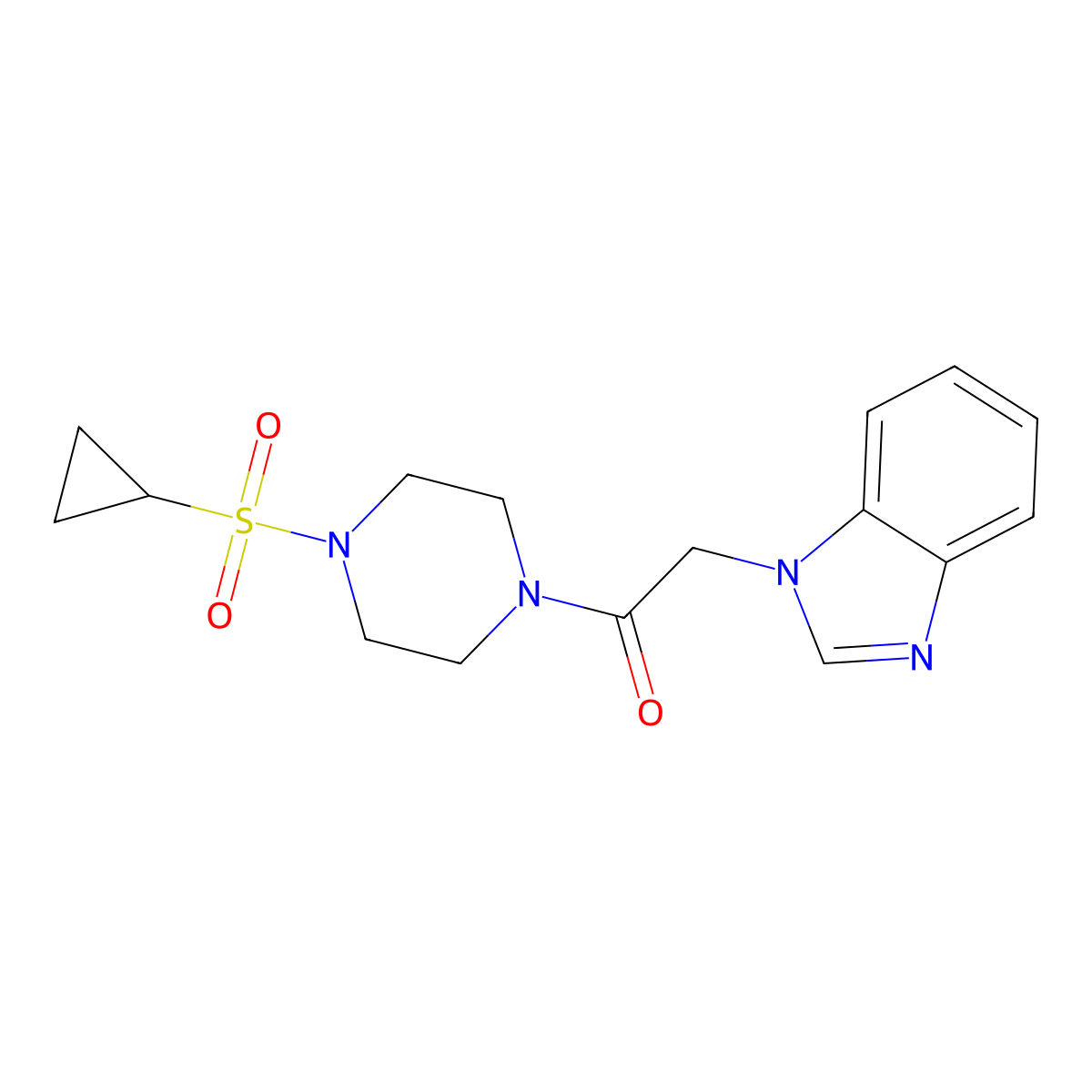 2-(1H-benzo[d]imidazol-1-yl)-1-(4-(cyclopropylsulfonyl)piperazin-1-yl)ethanone molecular structure, CAS 1219912-41-0