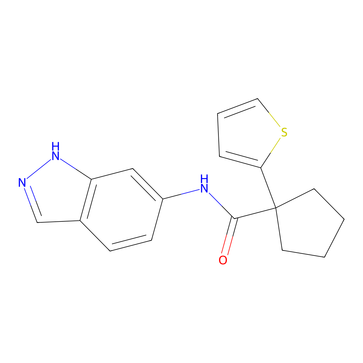N-(1H-indazol-6-yl)-1-(thiophen-2-yl)cyclopentanecarboxamide molecular structure, CAS 1219912-51-2
