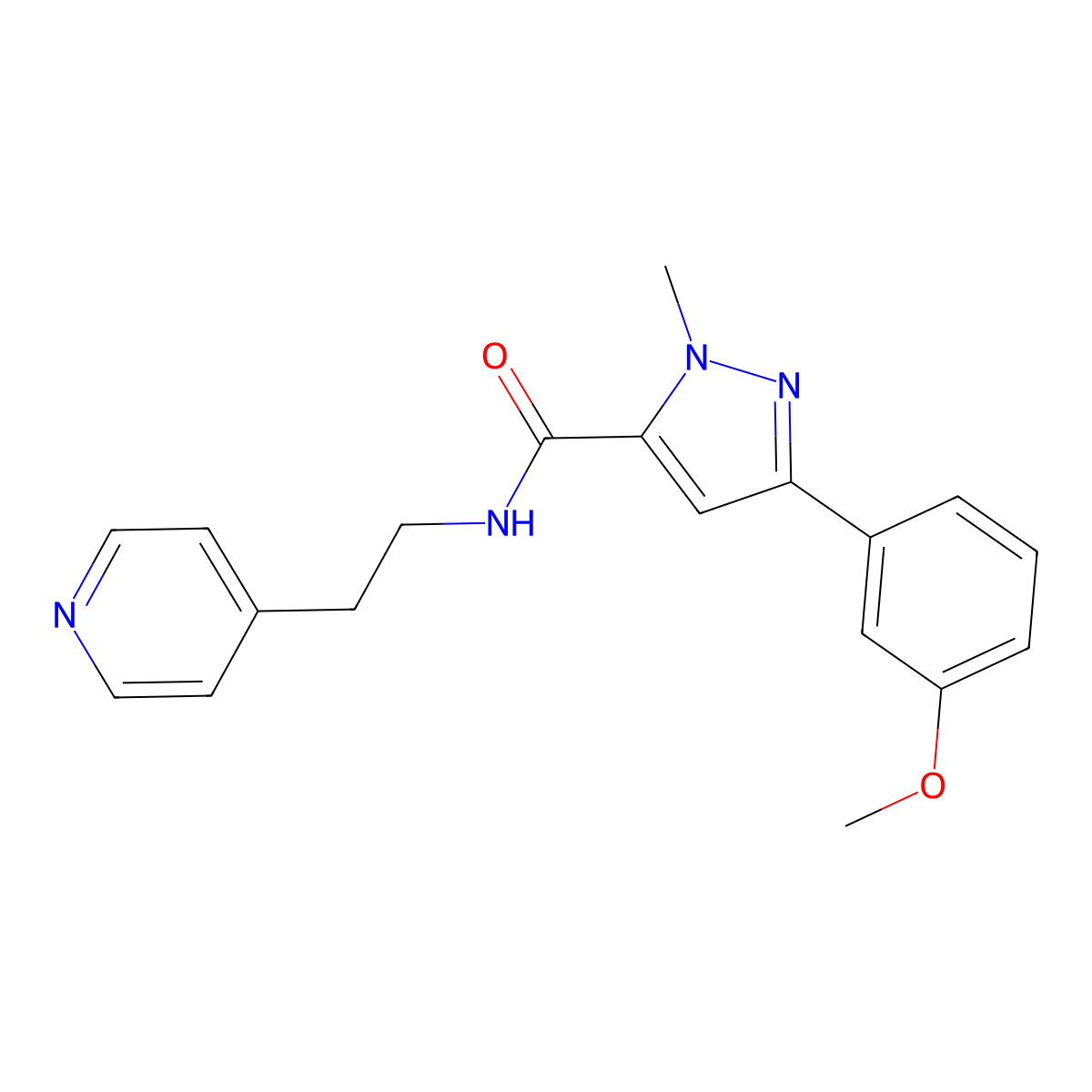 3-(3-methoxyphenyl)-1-methyl-N-[2-(pyridin-4-yl)ethyl]-1H-pyrazole-5-carboxamide molecular structure, CAS 1219912-54-5