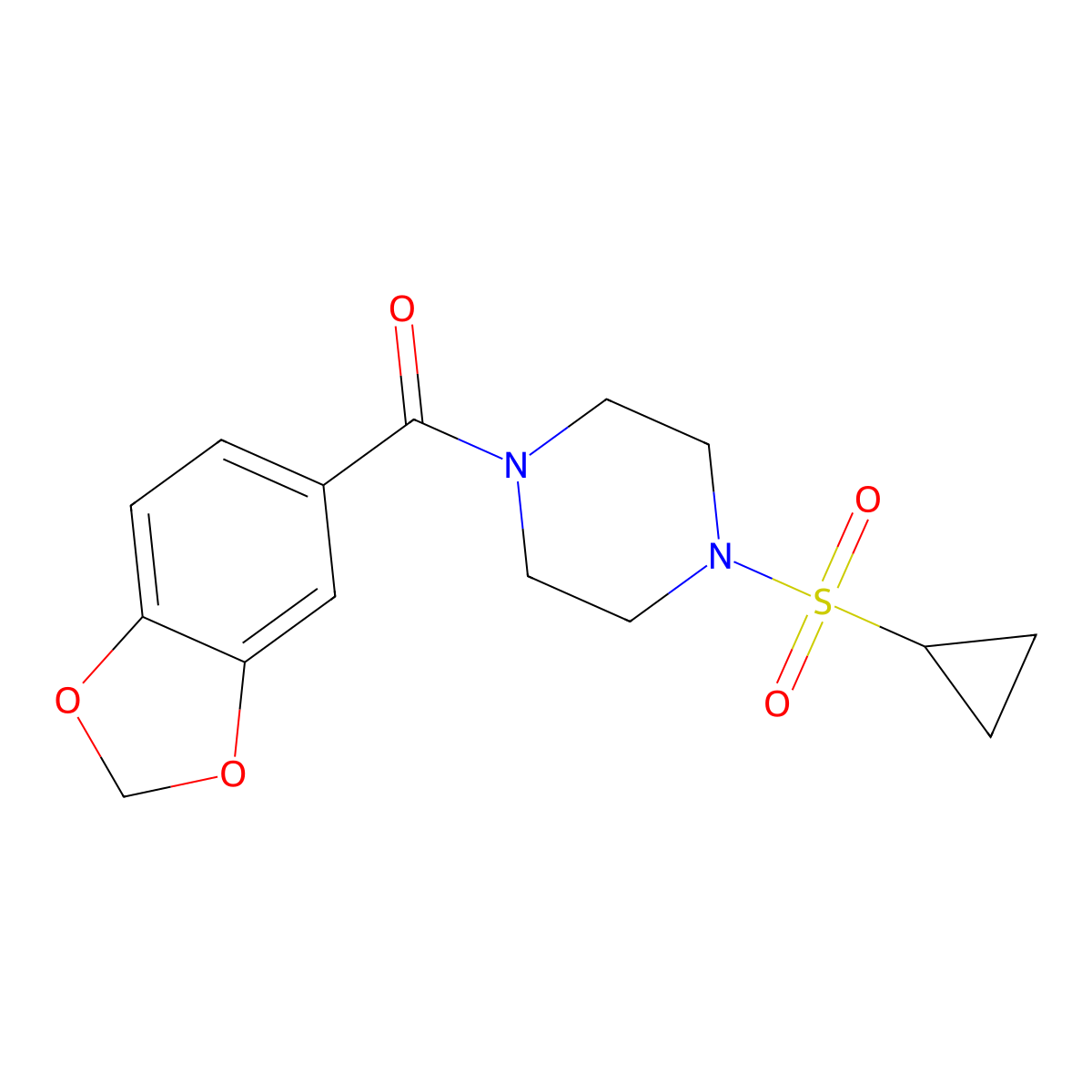 Benzo[d][1,3]dioxol-5-yl(4-(cyclopropylsulfonyl)piperazin-1-yl)methanone molecular structure, CAS 1219912-57-8
