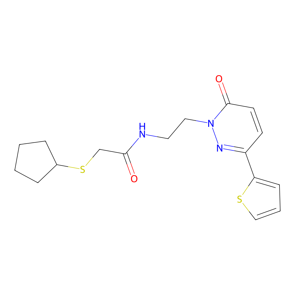 2-(cyclopentylthio)-N-(2-(6-oxo-3-(thiophen-2-yl)pyridazin-1(6H)-yl)ethyl)acetamide molecular structure, CAS 1219912-58-9