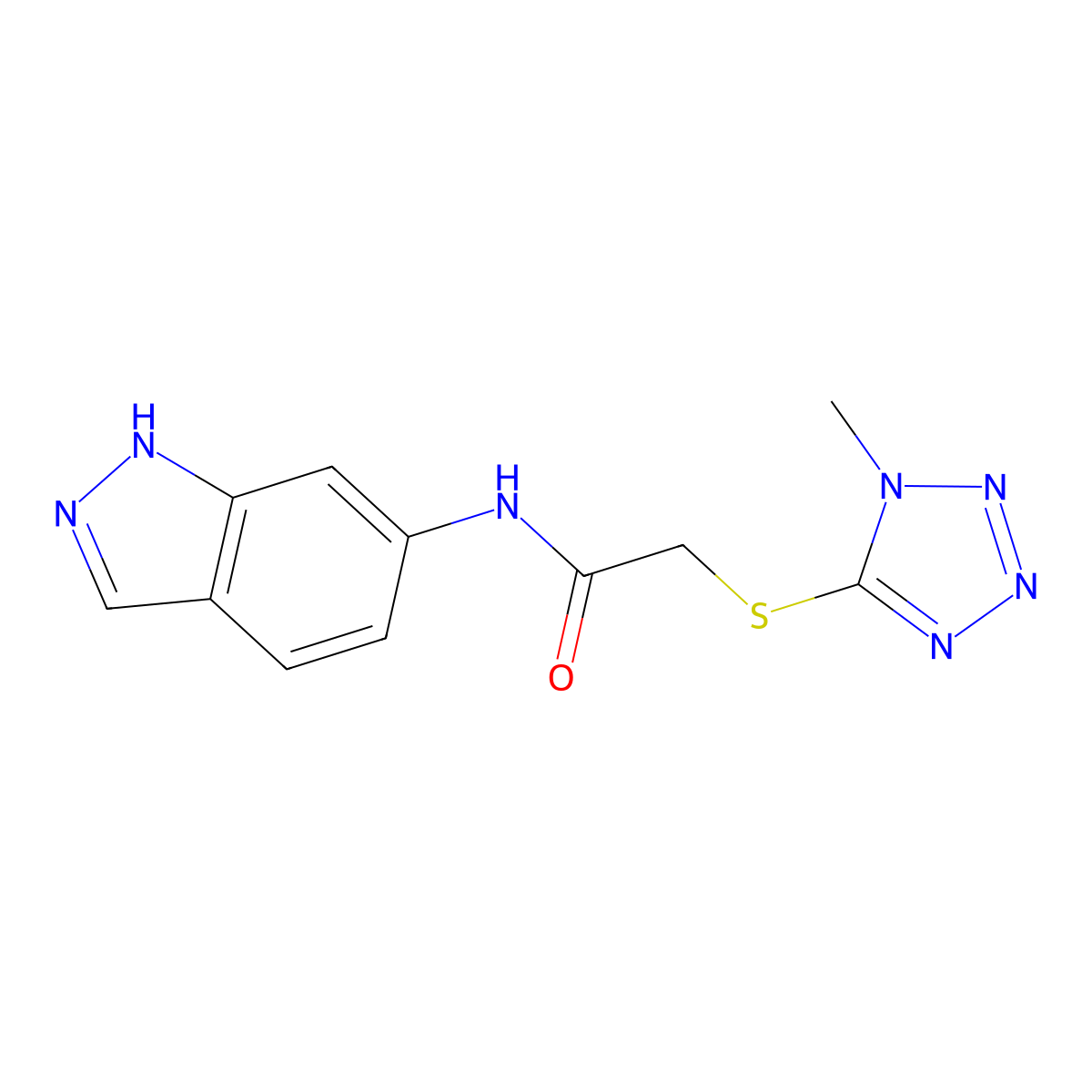 N-(1H-indazol-6-yl)-2-((1-methyl-1H-tetrazol-5-yl)thio)acetamide molecular structure, CAS 1219912-60-3