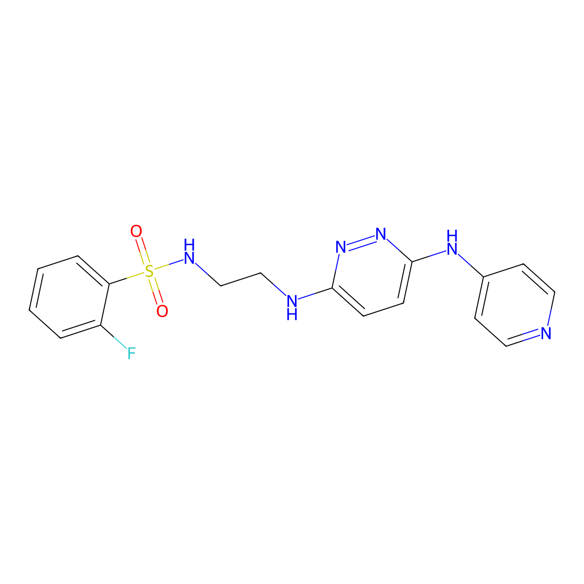 2-fluoro-N-(2-((6-(pyridin-4-ylamino)pyridazin-3-yl)amino)ethyl)benzenesulfonamide molecular structure, CAS 1219912-66-9