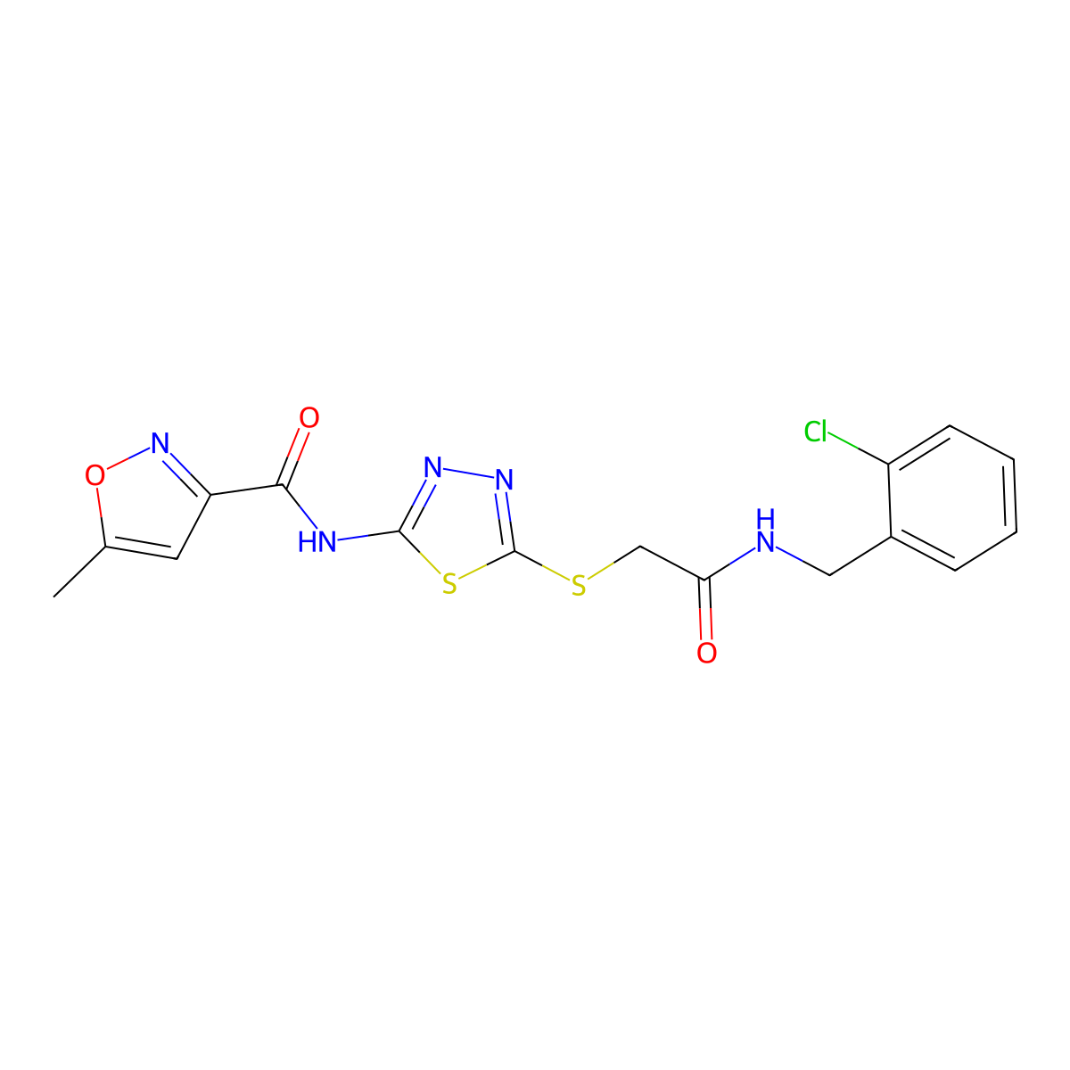 N-(5-((2-((2-chlorobenzyl)amino)-2-oxoethyl)thio)-1,3,4-thiadiazol-2-yl)-5-methylisoxazole-3-carboxamide molecular structure, CAS 1219912-80-7