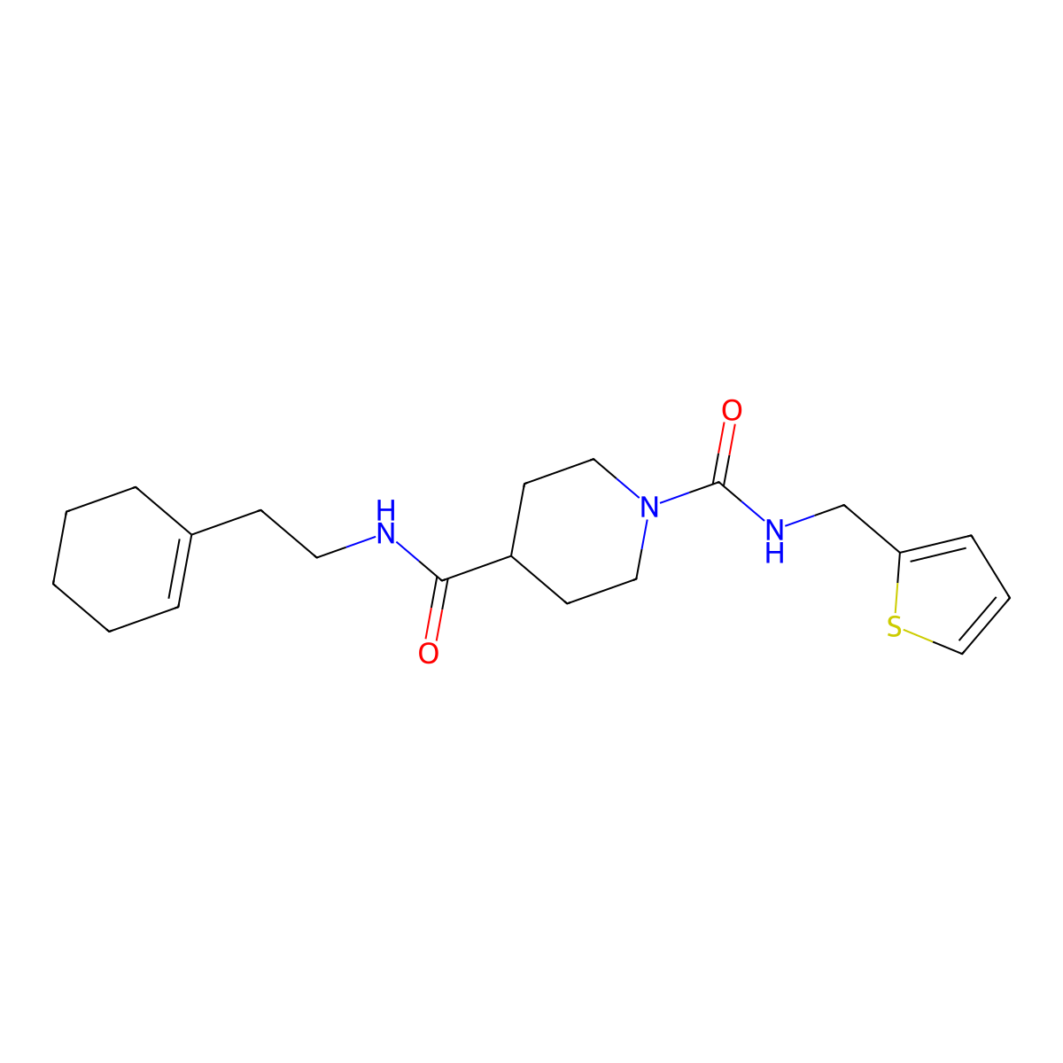 N4-(2-(cyclohex-1-en-1-yl)ethyl)-N1-(thiophen-2-ylmethyl)piperidine-1,4-dicarboxamide molecular structure, CAS 1219912-81-8